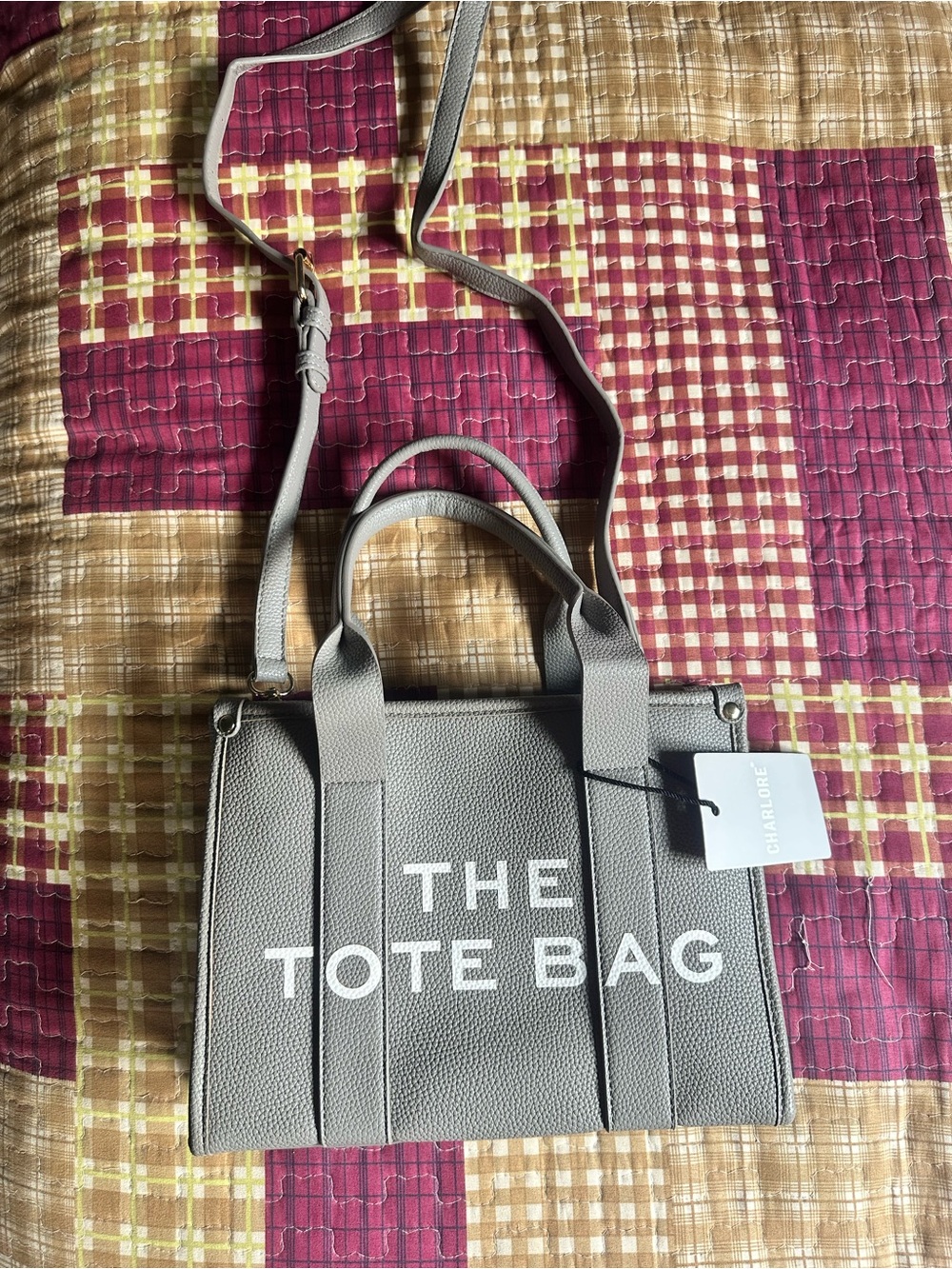 Gray "The Tote Bag" Leather Crossbody Tote